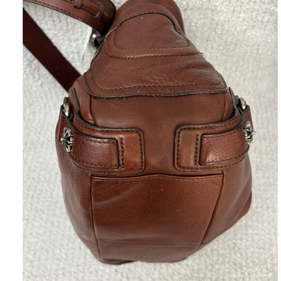 B. Makowsky Brown Leather Studded Shoulder Bag #42621 - Picture 6 of 13